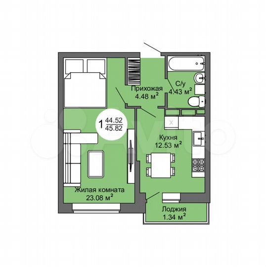 1-к. квартира, 45,8 м², 1/17 эт.