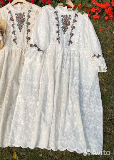 Платье миди из хлопка с вышивкой