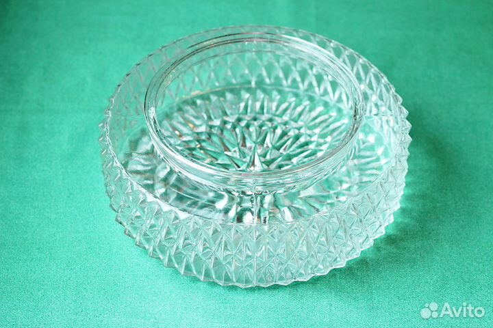 Ваза стеклянная прозрачная круглая винтажная 25 см