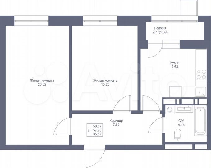 2-к. квартира, 58,7 м², 17/17 эт.