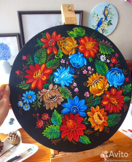 Картина в стиле Петриковской росписи Цветы сувенир
