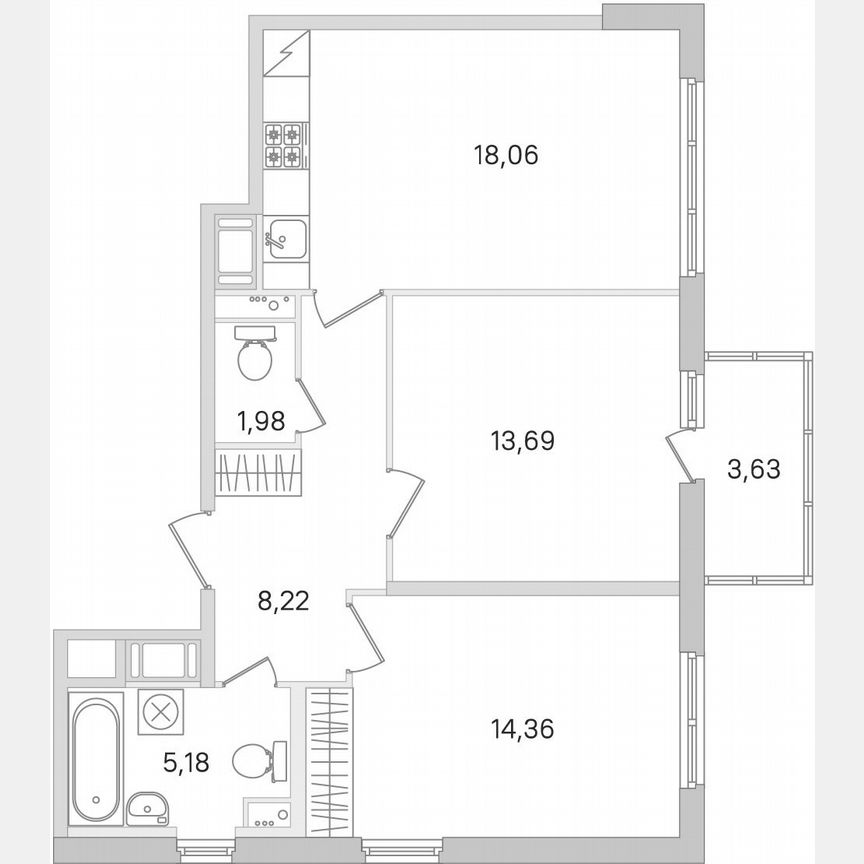 2-к. квартира, 62,6 м², 5/8 эт.