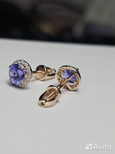 Золотые серьги с танзанитом