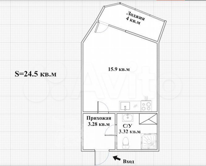 Квартира-студия, 24,5 м², 2/16 эт.
