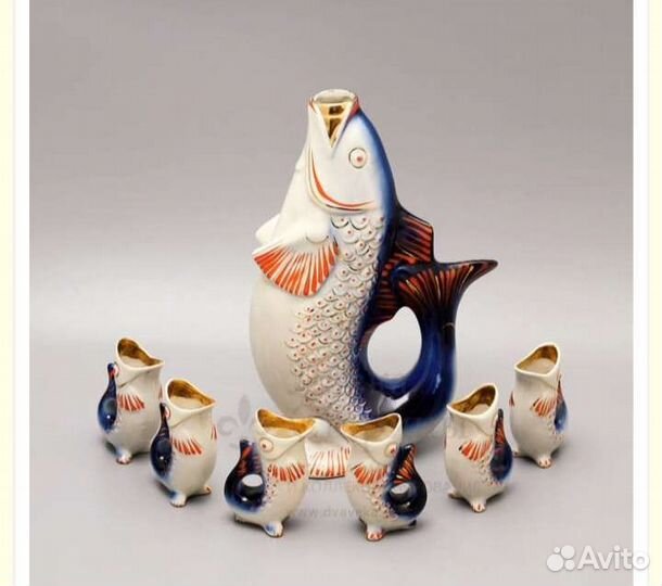 Графин-штоф и стопки-рыбки «Семейство карпов»