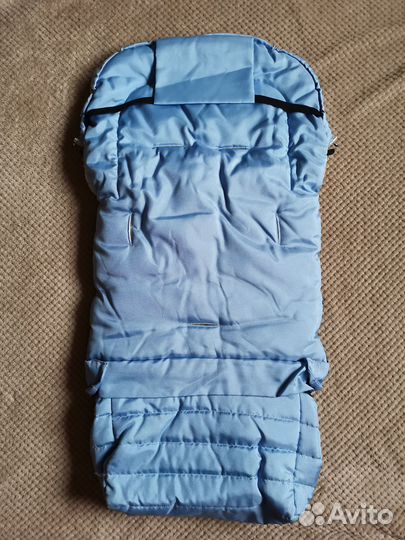 Меховой голубой конверт в прогулочную коляску