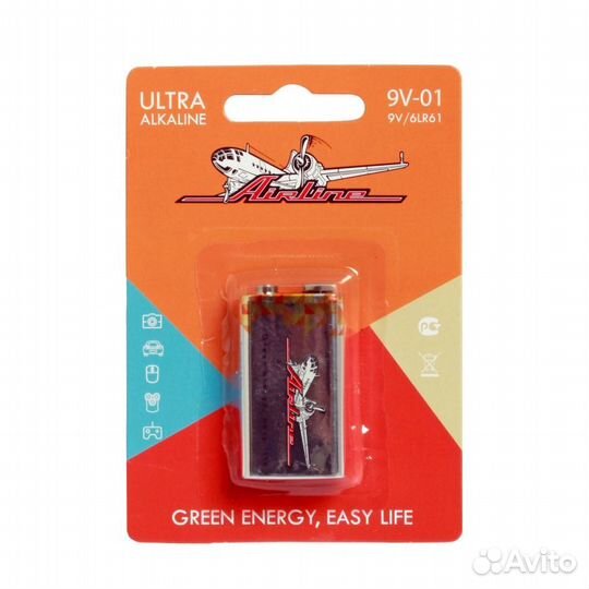 Батарейка 6lr61/крона 9v щелочная 1 шт. (9v-01)