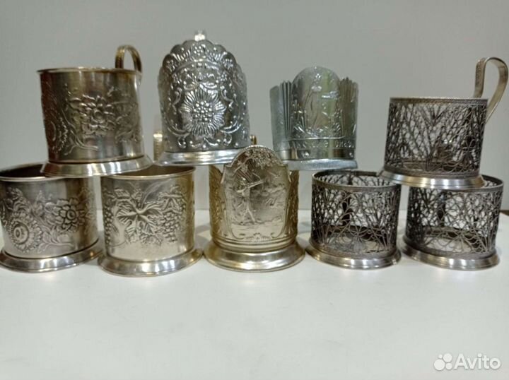 Подстаканники и стаканы с чайными ложками СССР