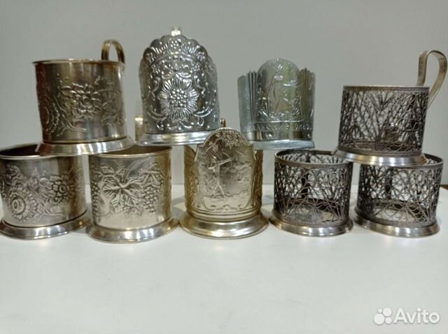 Подстаканники и стаканы с чайными ложками СССР