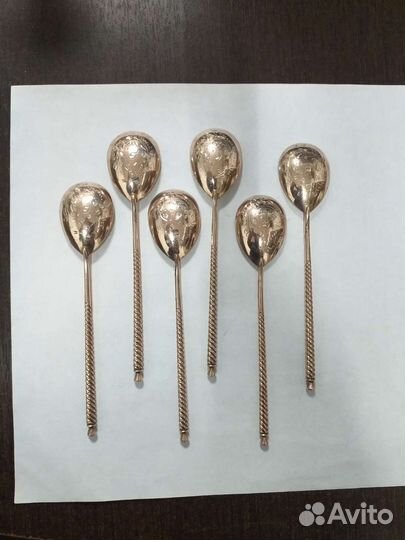 Чайные ложки витые серебро позолота СССР 875 пр