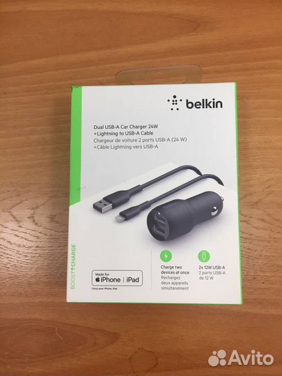 Автомобильная зарядка belkin iPhone/android