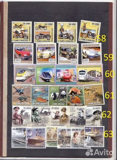 Марки мира чистые разной тематики