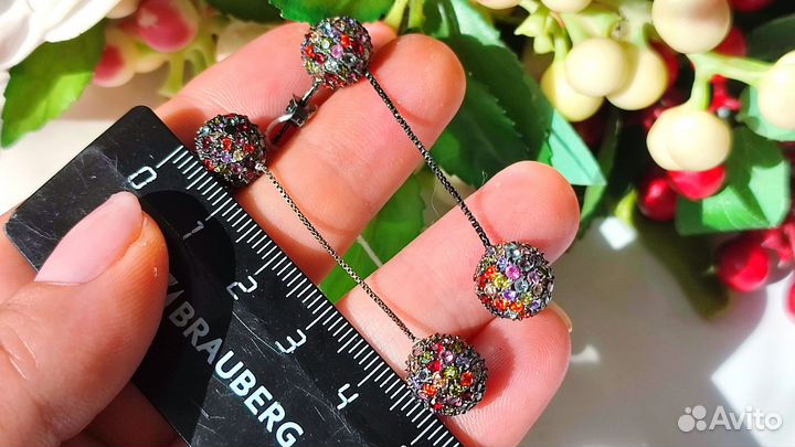 Длинные серьги гвоздики с пр камнями 9,58 гр, 925