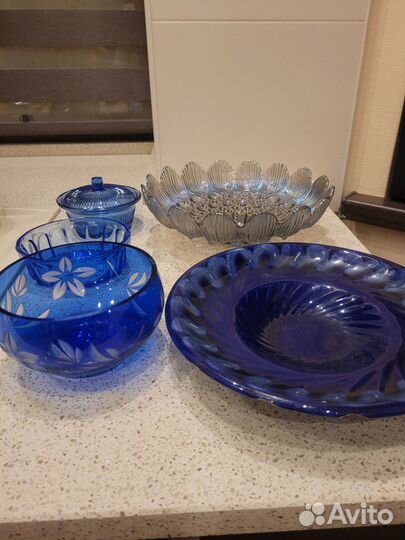 Посуда СССР кобальт розовое стекло