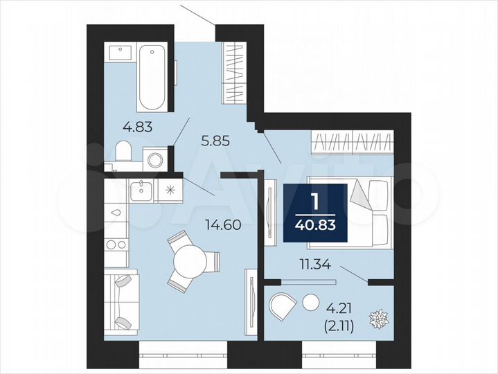 1-к. квартира, 40,8 м², 5/12 эт.