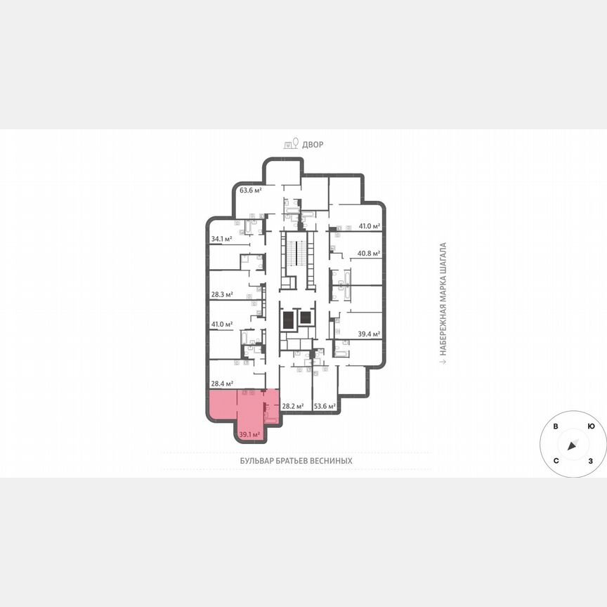 1-к. квартира, 39,1 м², 4/43 эт.