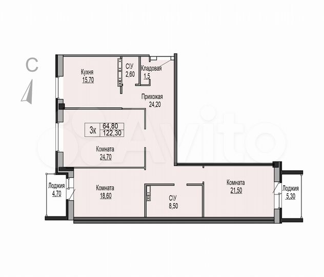 3-к. квартира, 115,5 м², 6/7 эт.