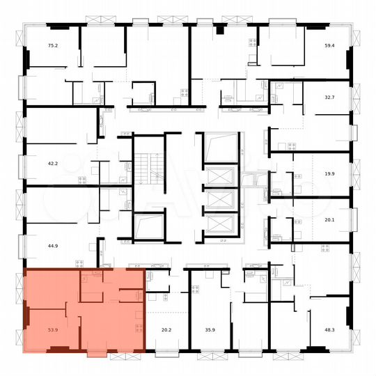 2-к. квартира, 53,9 м², 20/23 эт.