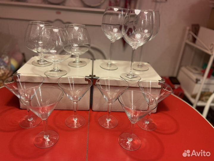 Бокалы коньяк, вино, мартинки, хрусталь