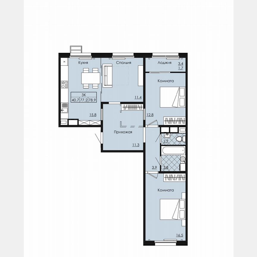 3-к. квартира, 78,9 м², 5/9 эт.