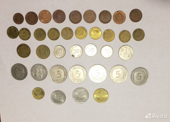 Монеты евро, марки, франк за все