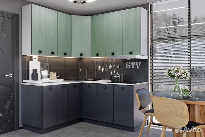 Кухня Эмаль Антрацит/олива модульная 1,60*1,80 м