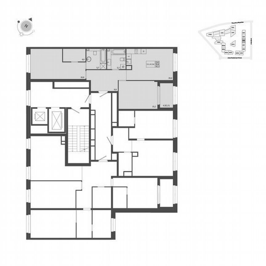 2-к. квартира, 81,1 м², 6/9 эт.