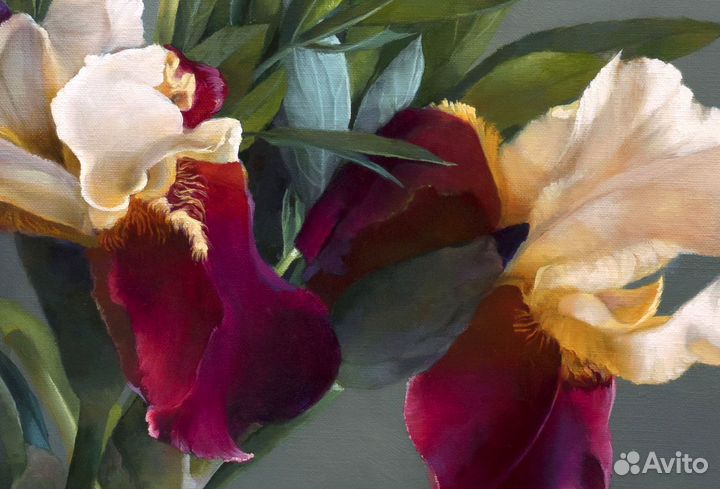 Картина маслом цветы в вазе Ирисы