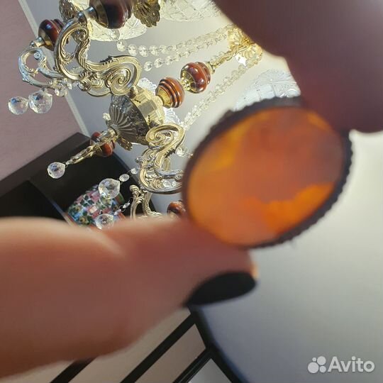 Антикварная брошь Камея раковина сереб Англия