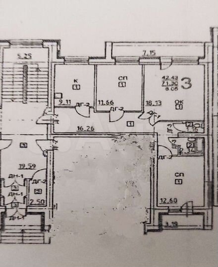 3-к. квартира, 71,3 м², 1/5 эт.