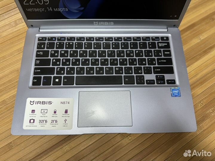 Ноутбук nb74 irbis 4 ядра 2 озу SSD 32 6 ч