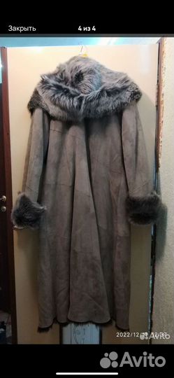 Шикарная дубленка с капюшоном,мех мериноса,р.60
