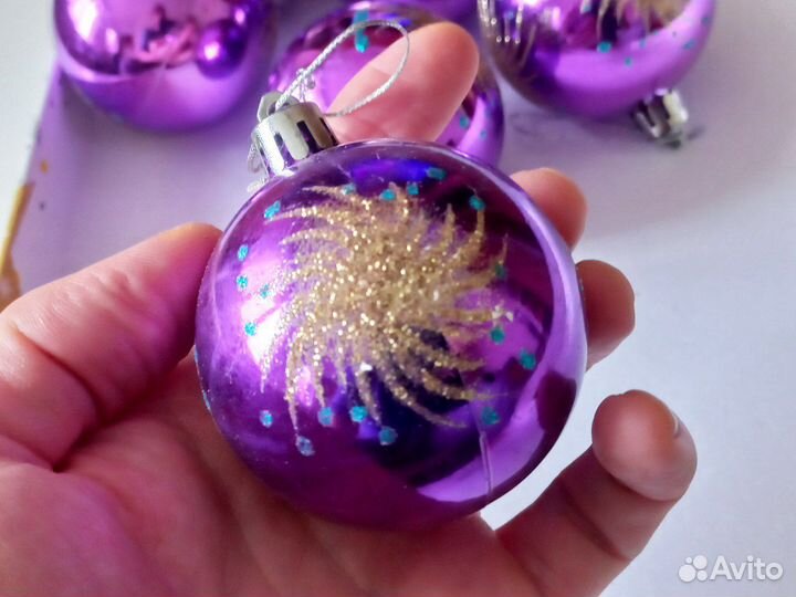 Елочные шары сиреневые 6 штук