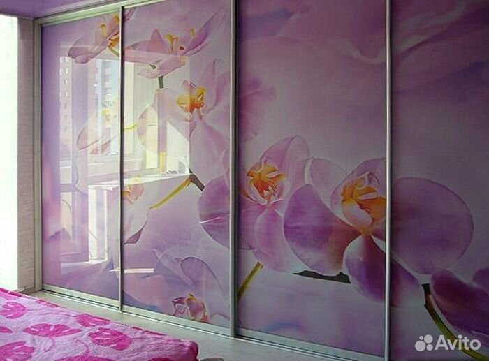 Двери-купе с фотопечатью на стекле шк-44