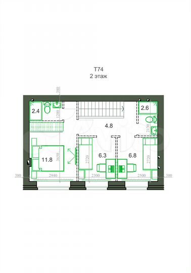Таунхаус 73,3 м² на участке 1 сот.