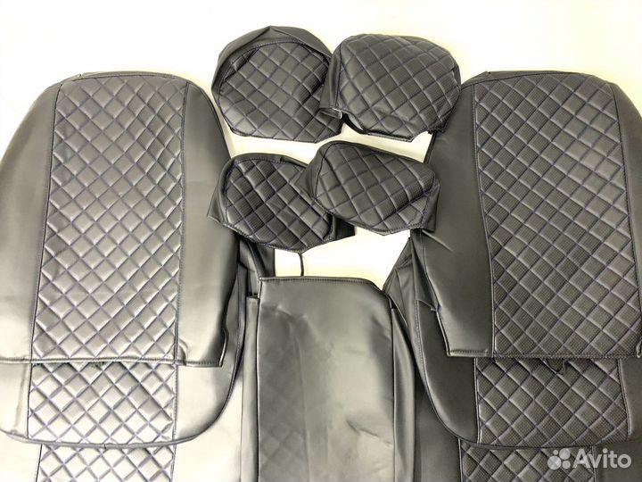 Чехлы сидений ваз 2110 эко/кожа синяя нить
