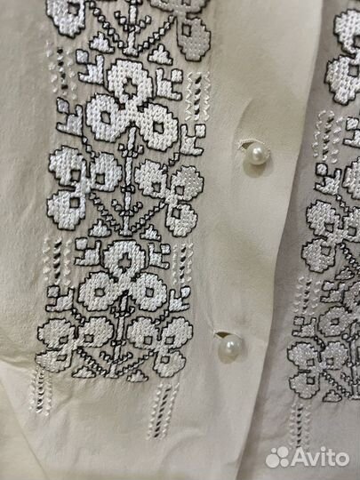 Антикварная шелковая блузка рубаха с вышивкой