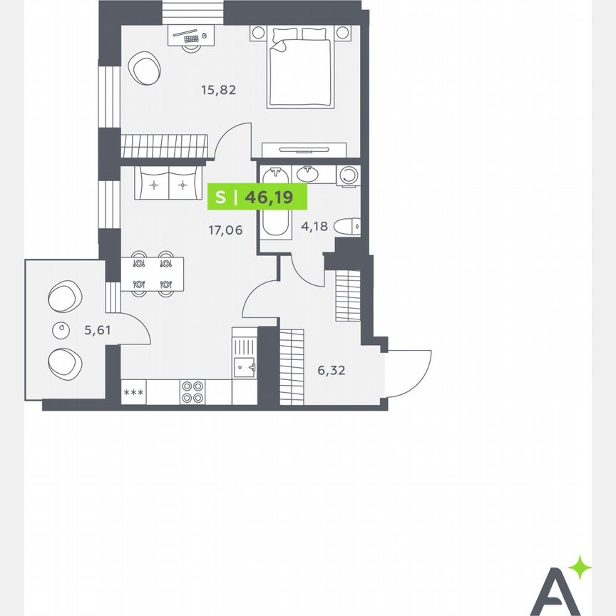 1-к. квартира, 45,8 м², 6/12 эт.