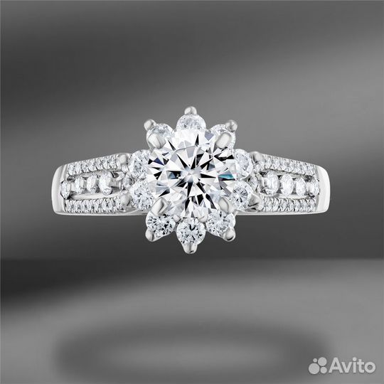 Золотое кольцо с бриллиантами 1.70 Ct GIA