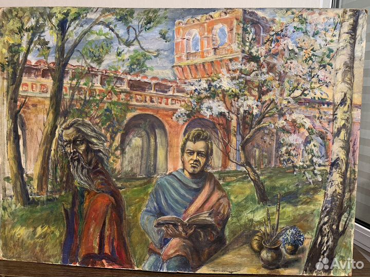 Картина маслом «Художники в Коломенском» 1980е гг