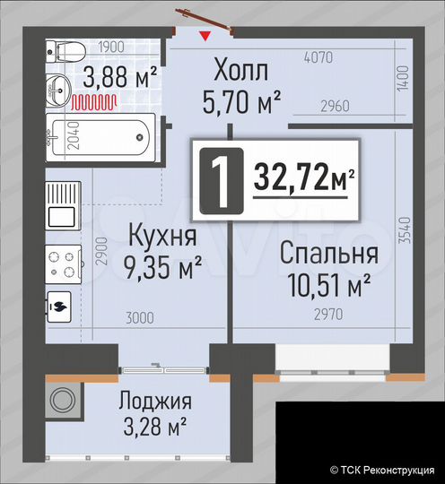 1-к. квартира, 32,7 м², 2/10 эт.