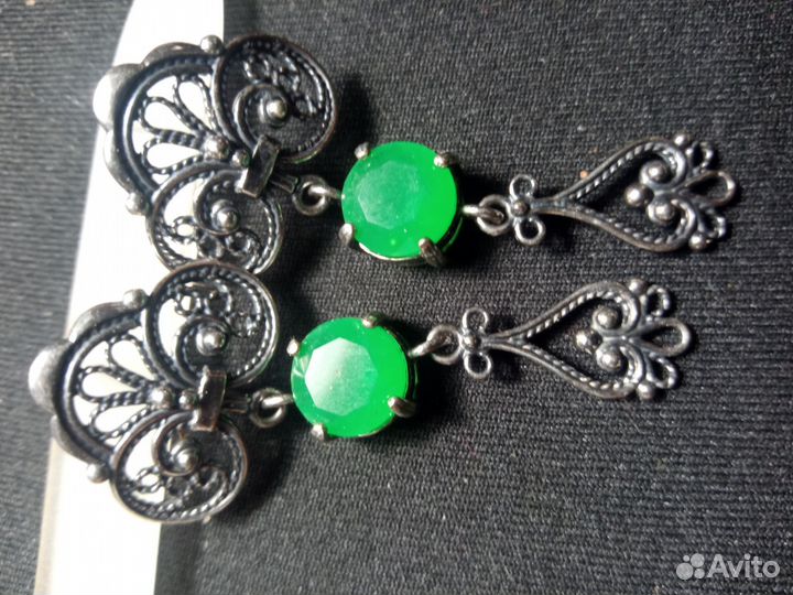 Серьги кокошник хризопраз винтаж