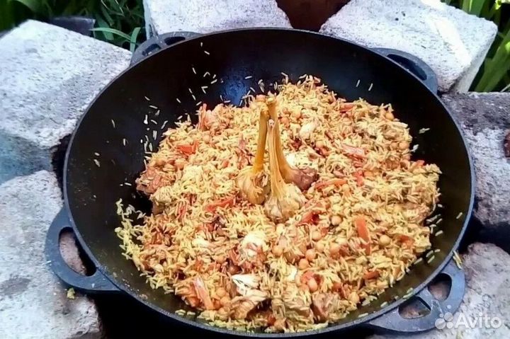 Казан чугунный узбекский с крышкой для плова