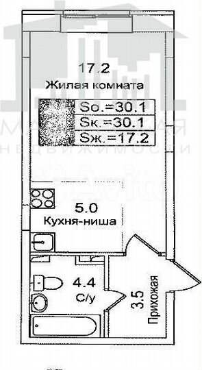 Квартира-студия, 30,1 м², 4/4 эт.