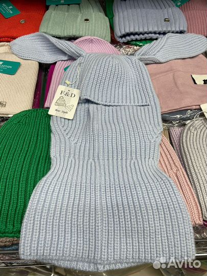 Шапка-шлем, капор, балаклава с ушками зайки