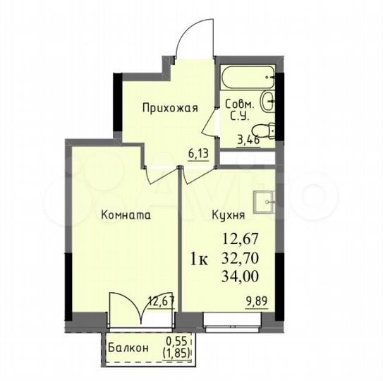 1-к. квартира, 32,7 м², 3/13 эт.