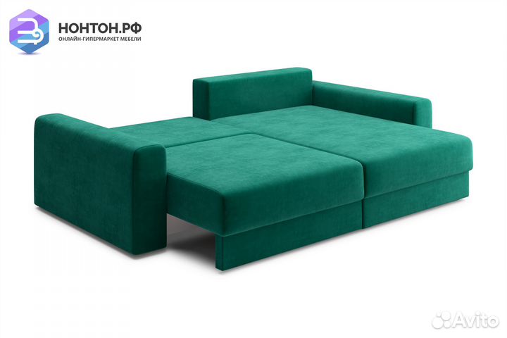 Диван угловой тик-так Омега изумрудный