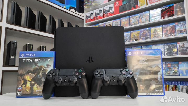 Sony PS4 Slim 1Tb + 2 геймпада + 110 игр