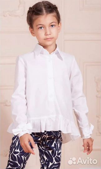 Блузка рубашка для девочек, белая школьная