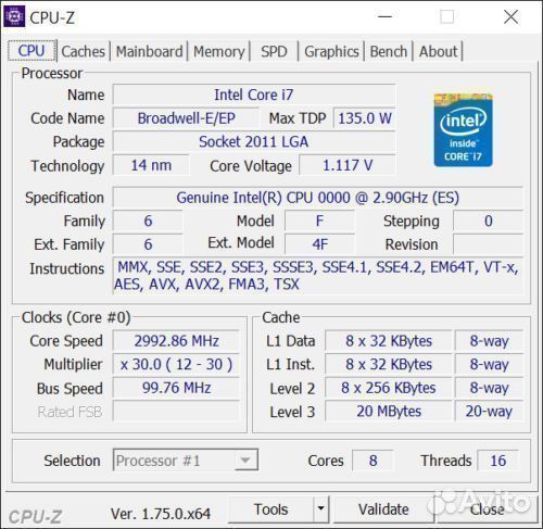 Intel Xeon E5-2667v4 ES 2.9GHz 8 Core